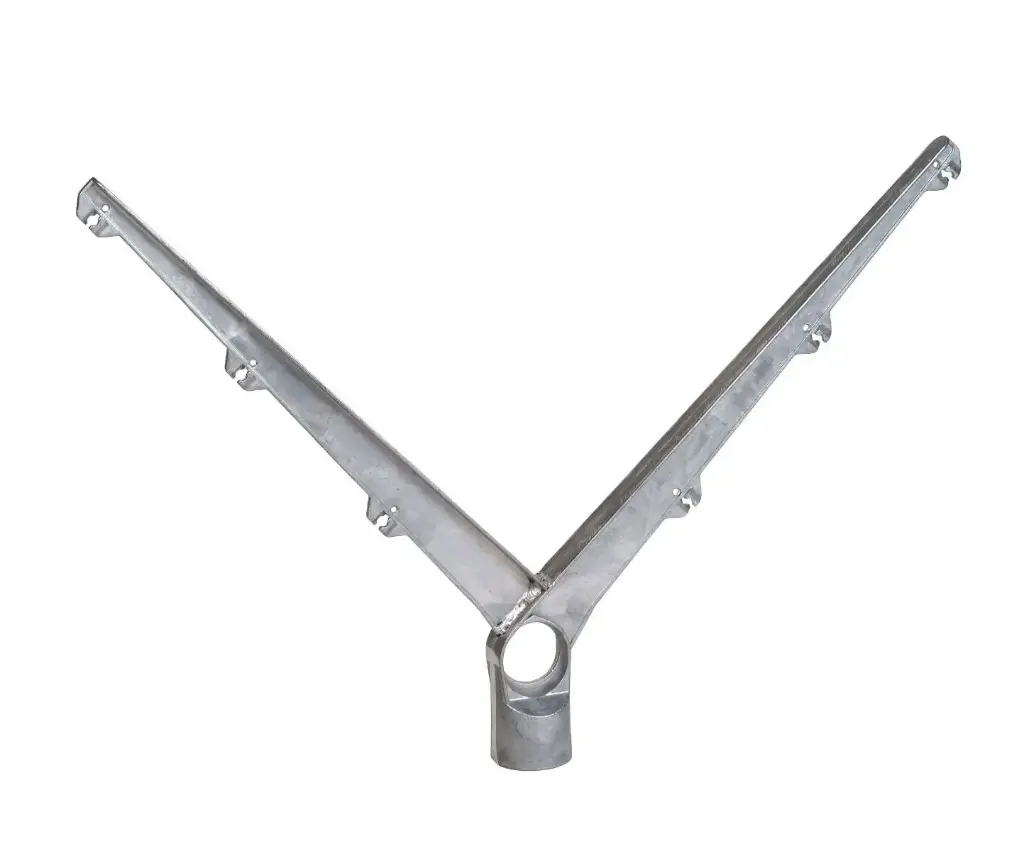 Aluminium dubbele arm 45° Ø 48 mm rond profiel 2 × 3 draden – prikkeldraadhouder/puntdraadkop