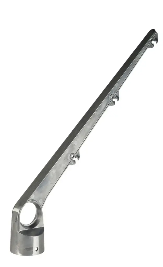 Aluminium schuine arm uitwendig 45° voor ronde paal 48 mm 3 draden – prikkeldraadhouder / puntdraadkop