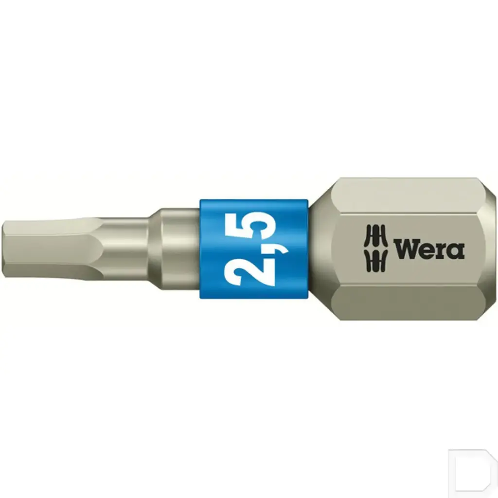 Inbusbit 1/4" 6-kant met 2,5 mm stift 25 mm lang RVS