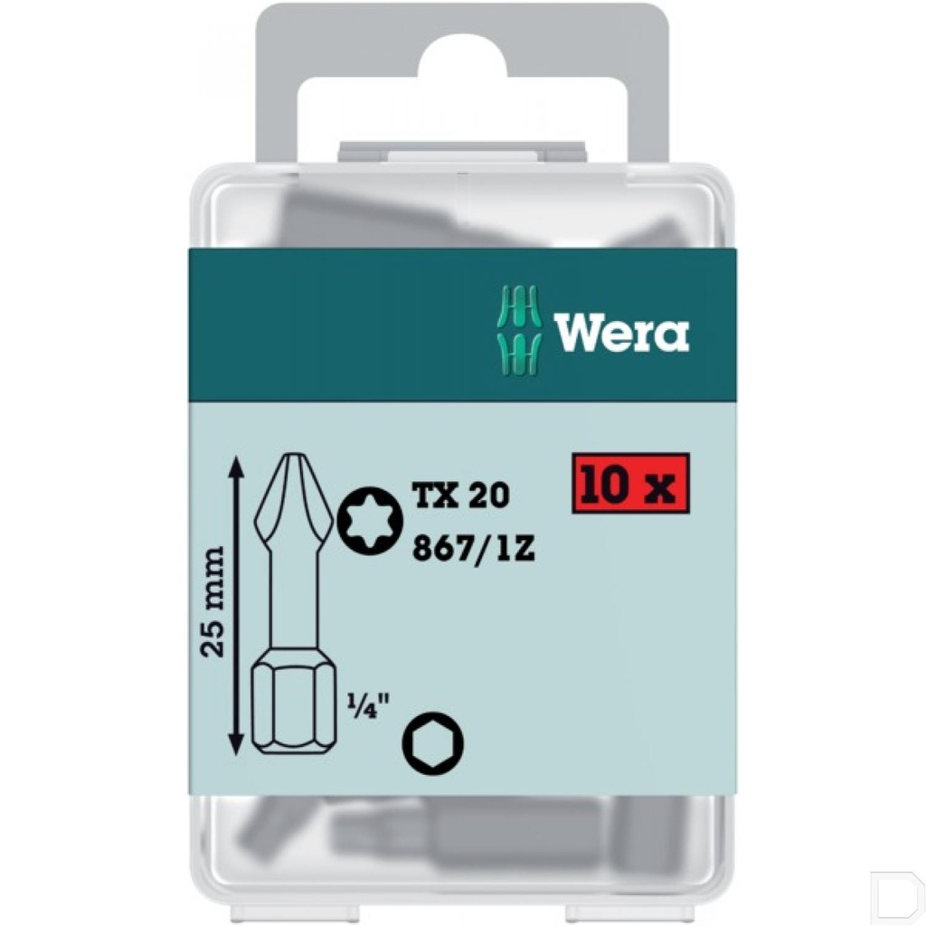 Schroefbit 1/4" 6-kant met Torx TX27 25mm lang 10(st.) Wera