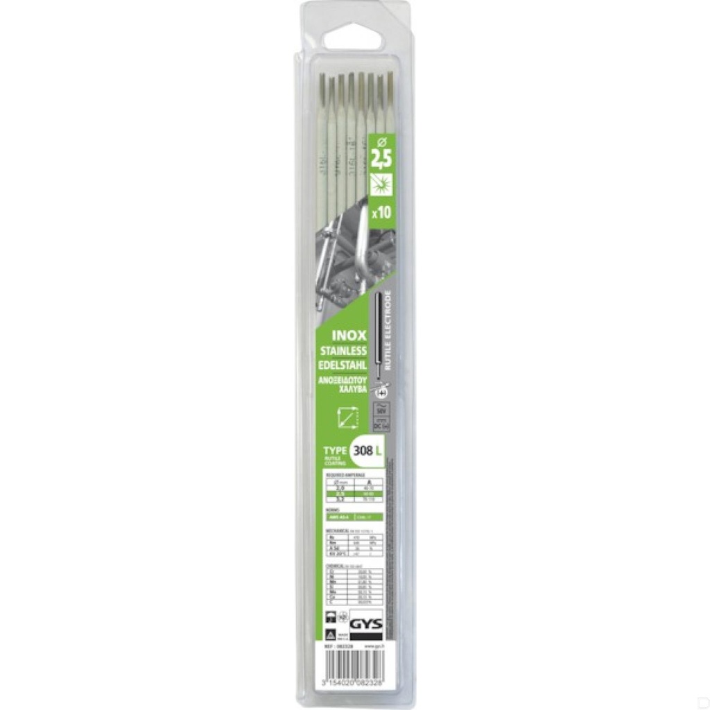 Elektroden 308L Ø2,5mm 350mm lang 10stuks Gys