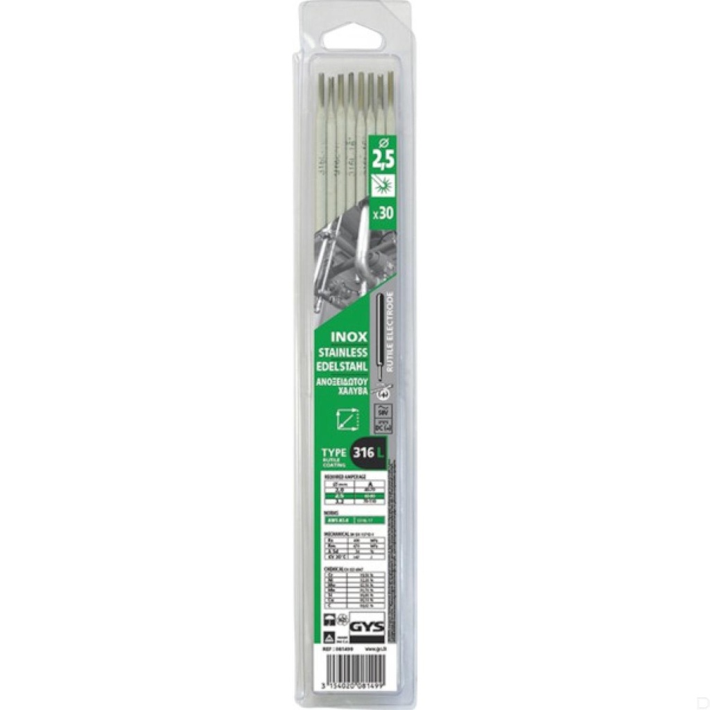 Elektroden RVS316L Ø2,5mm 30 stuks