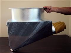 [MVB 150 SU 0020] Meel vijzelbak met uitloop onder 20° t.b.v. vijzel van Ø 150 mm