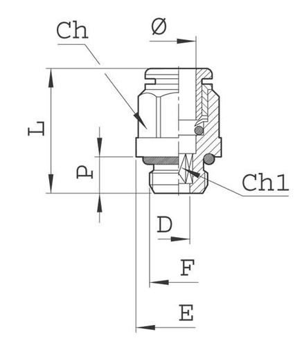 [2L01003] MW inst.kopp. RIKI-P-4x1/4"  R1-serie rechte insteekkoppeling met buitendraad