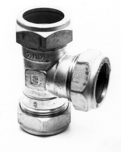 [8250-000028] Messing T-koppeling Ø 28 mm 3 x knel