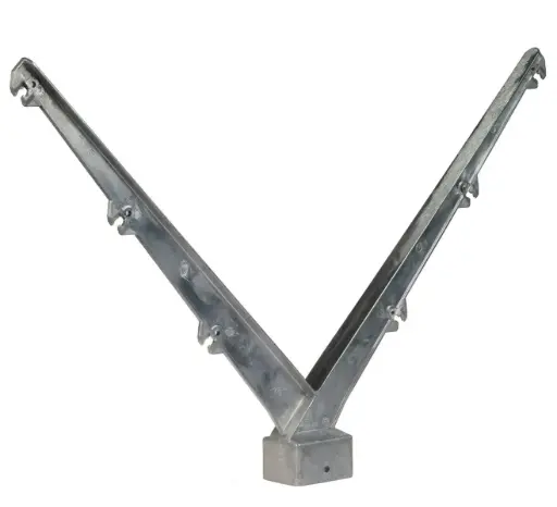 [0134060] Aluminium dubbele arm 45° 40 x 60 mm kokerprofiel 2 × 3 draden – prikkeldraadhouder/puntdraadkop  