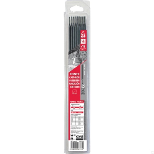 [083332GYS] Elektroden gietijzer Ø2,5mm 350mm lang 12stuks